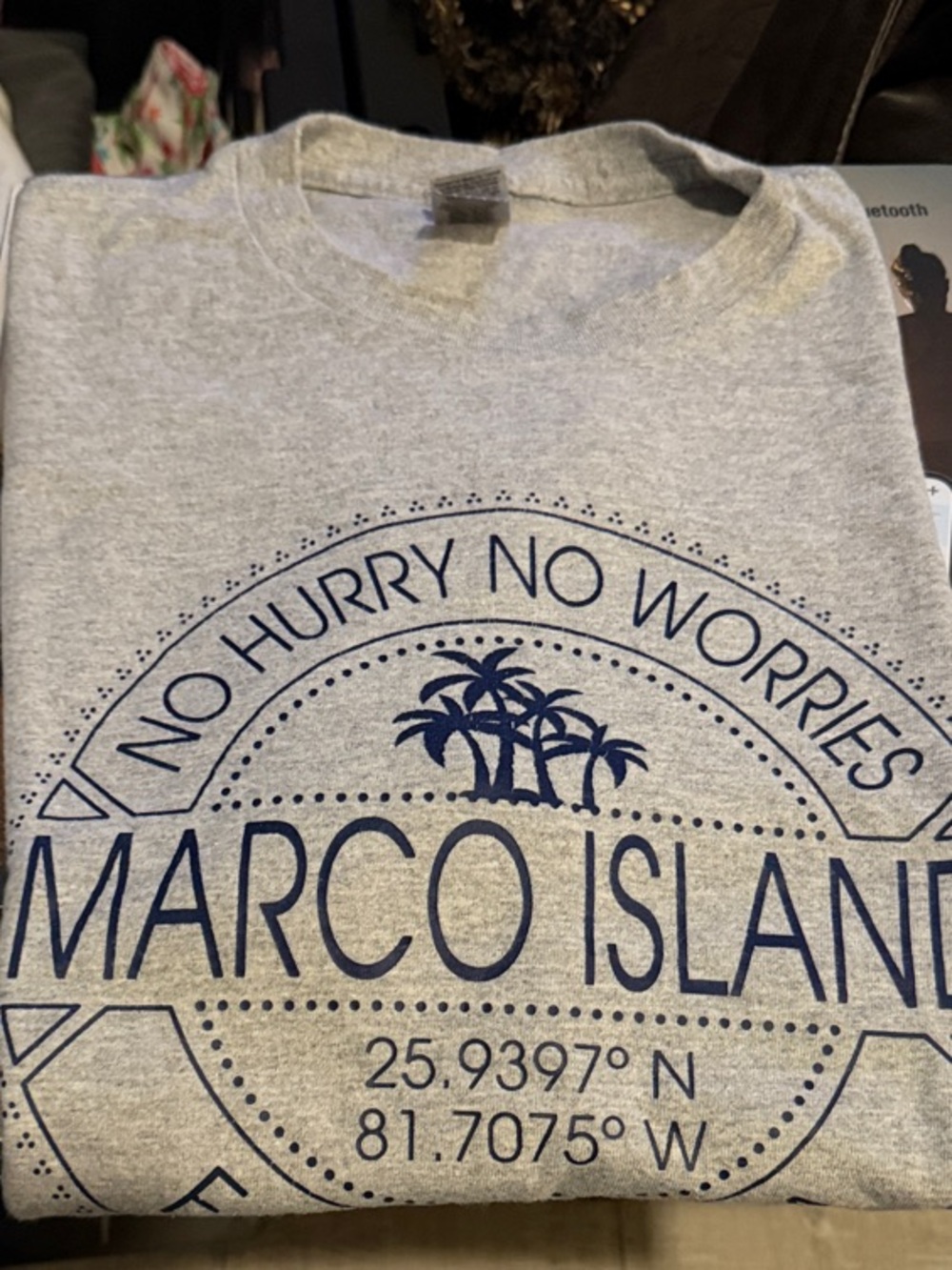 Gildan Gray Marco Island Graphic Tee with Navy Print
